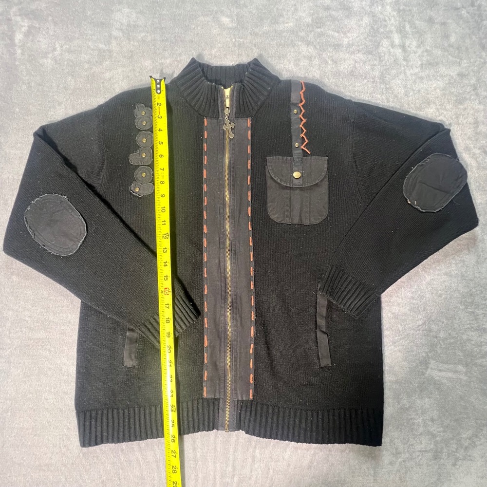 Franky Max Mens Full Zip Sweater Black Gothic Whipstitch Studded Cross Large - Picture 2 of 6